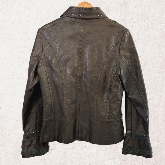 Brown Leather Motorcycle Jacket with Distressed Finish - Picture 2 of 6